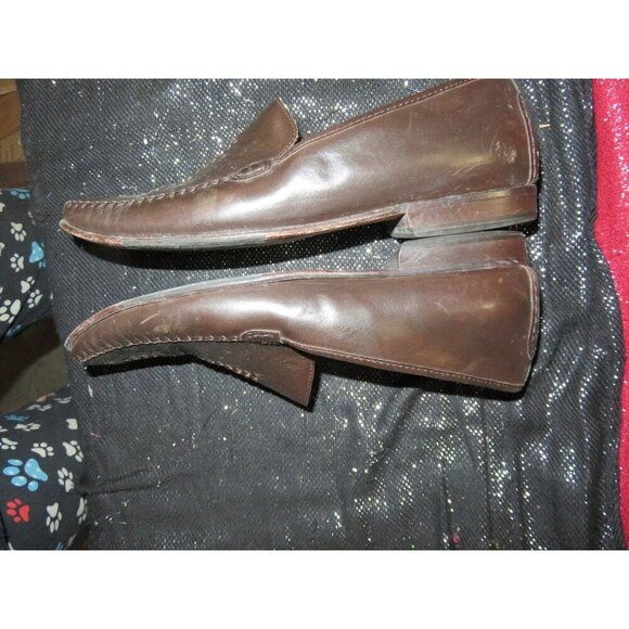 Cole Haan Chocolate Bamboo Italian Leather Center Weave Moccasin Driver Loafers - Picture 7 of 11